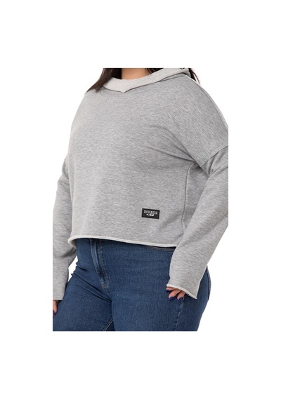 Büyük Beden Kapüşonlu Düşük Kollu Pis Dikişli Üç İplik Gri Melanj Sweatshirt-gri Melanj Gri Melanj