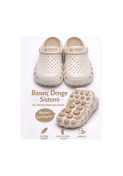 Comfort Unisex Basınç Denge Sistemli Masaj Tabanlı Ortopedik Günlük ,plaj Ve Hastane Terliği Ekru