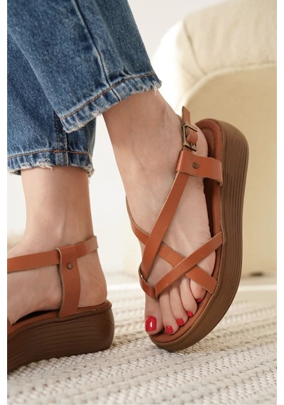 Trendella Taba Hakiki Deri Sandalet Tr31my60a Siyah
