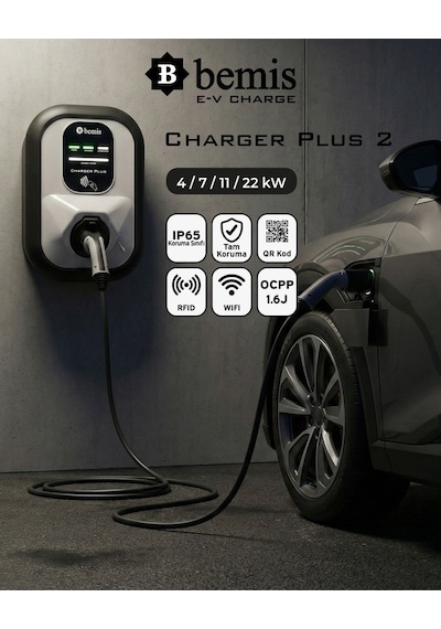 Bemis Charger Plus 2.nesil Elektrikli Araç Şarj Cihazı - 4/7/11/22 Kw - 5 Metre Kablolu 4/7/11/22 Kw