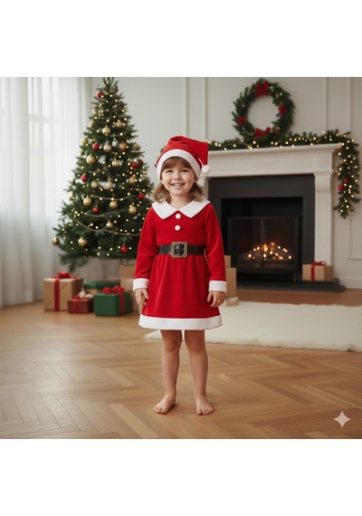 Kız Çocuk Yılbaşı Noel Temalı Noel Baba Elbisesi Diğer