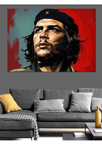 Che Guevara Portresi Renkli Sanat Dekoratif Kanvas - Mdf Ahşap Tablo