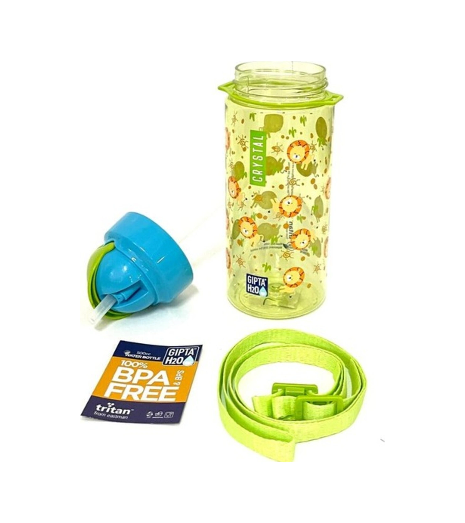 Yeşil Crystal Tritan Desenli Pipetli Matara Suluk 500 Ml Renkli