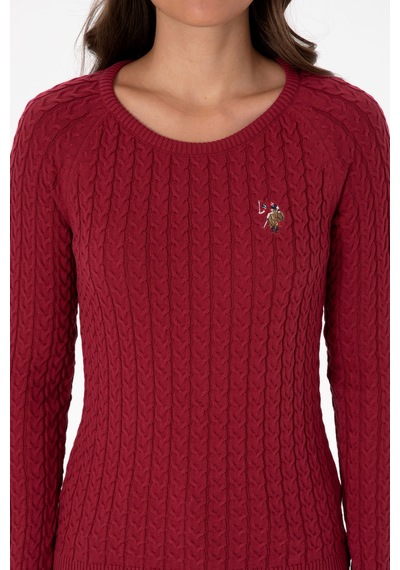 U.S. Polo Assn. Kadın Koyu Frambuaz Bisiklet Yaka Basic Kazak 50307728-VR104