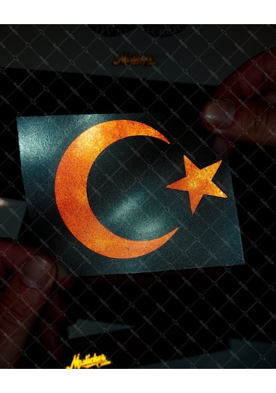 Bay Etiket Rfhlm77 Reflektif Ay Yildiz Sticker Kan Kirmizi