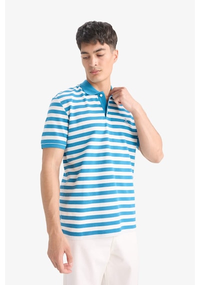 DeFacto Regular Fit Polo Yaka Kısa Kollu Çizgili Nakışlı Pike Tişört E2631AX25SMBE535