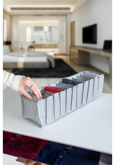 Serstil 11 Gözlü Çekmece Içi Antrasit Çizgili Düzenleyici Organizer - Small - 11 X 41 X 12 Gri