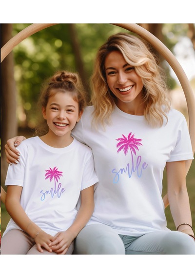 Aselinda Smile Baskılı Anne Kız Kombin Tişört Tekli Üründür Kombin İçin Sepete 2 Adet Ekleyiniz Beyaz