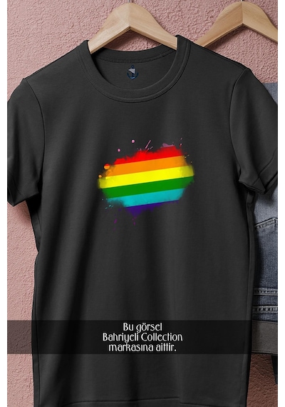 Oversize Splatter Lgbt Colors Tasarımlı Unisex T-shirt Siyah