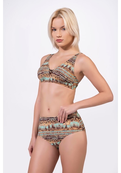 Endeep Kadın Ayarlanabilir Askılı Lurex Desenli Toparlayıcı Yüksek Bel Bikini Takımı Mavi