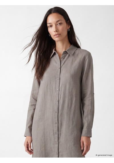 Lcw Everyday Gri Oversize %100 Keten Kadın Gömlek Tunik