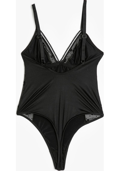 Koton Askılı Tül Detaylı Bodysuit Siyah 5wlk00013mk