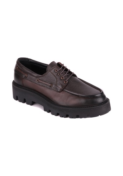 Shoetyle - Kahverengi Hakiki Deri Bağcıklı Erkek Günlük Ayakkabı 115-k512-1326 Kahve Rengi