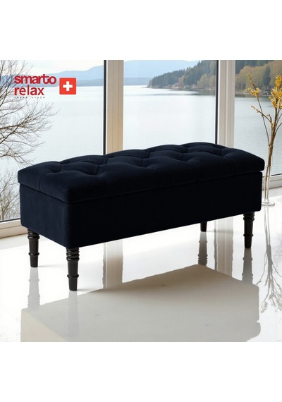 Smarto Relax Puf Saanen Sandıklı Ayaklı Kapitoneli Dekoratif 110x40x45 Cm Siyah Siyah