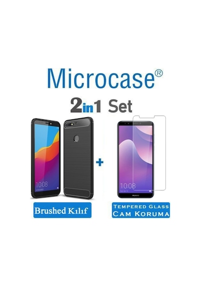 Huawei Y7 2018 London Brushed Carbonfiber Silikon Tpu Kilif+Cam 272058779 - Seçenek / Cam Koruma-Cam Istemiyorum