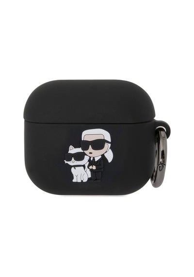 Apple Uyumlu AirPods 3. Nesil Kılıf Karl Lagerfeld  Lisanslı Karl&choupette 3d Silikon Siyah
