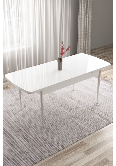 Canisa Tia Serisi 80x132 Açılabilir Mdf Krom Detay Beyaz Yemek Masası Ve 4 Antrasit Sandalye Masa Beyaz Sandalye Antrasit Canisa Tia Serisi 80x132 Açılabilir Mdf Krom Detay Beyaz Yemek Masası Ve 4 Antrasit Sandalye Masa Beyaz Sandalye Antrasit