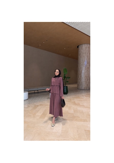 Riella Butik Ahen Oysho Kumaş Oversize Günlük Tesettür Takım Mor