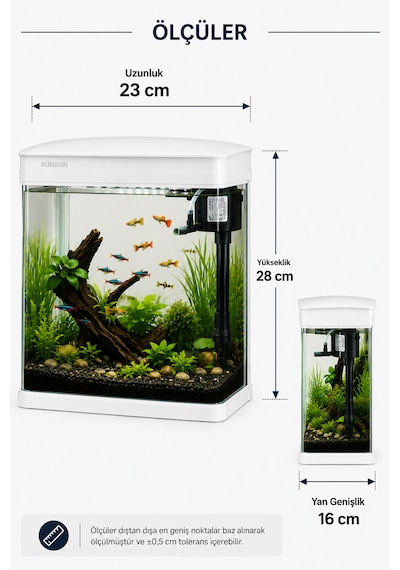 Jr-230 Cam Akvaryum 7 Litre Beyaz