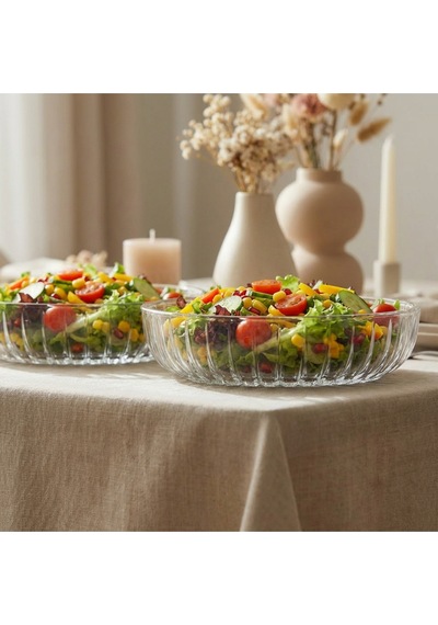 Selen Concept Linea Damla Model El Yapımı Cam Salata Ve Meyve Kasesi 2'li Set Şeffaf