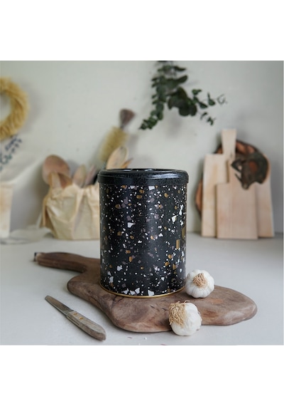 Terrazzo Black Desenli Yuvarlak Metal Sarımsaklık, 14 X 18 Cm, 2.5 Lt