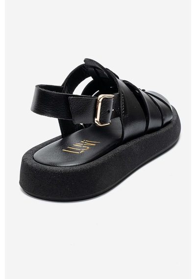 Luvishoes Joura Siyah Cilt Hakiki Deri Önü Kapalı Kadın Sandalet