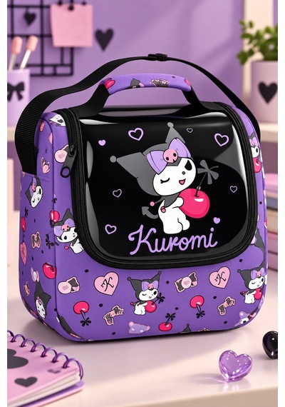 Kuromi Mor Termoslu Beslenme Çantası Çocuk Okul Yemek Çantası Günlük Kullanım 24x22x14 Cm Çok Renkli
