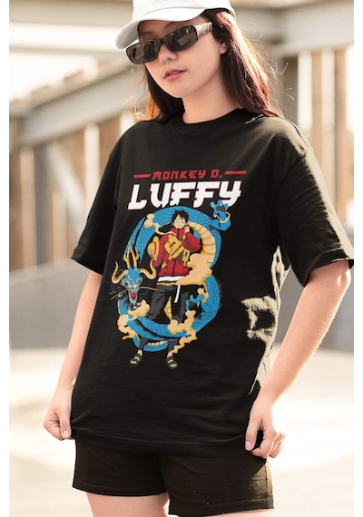 One Piece Luffy Kaido Siyah Tişört