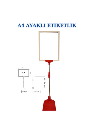 1 Adet K-B A4 Ayaklı Etiketlik Sepet Etiketi Çerçeveli Etiketlik Kırmızı Beyaz