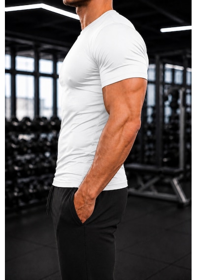 Sapeur Erkek Premium Dar Compression Tişört - Esnek Ve Nefes Alan, Spor & Günlük Tişört Beyaz