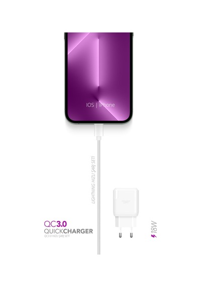 Powerway QCL30 18W QC 3.0 Lightning Hızlı Şarj Cihazı Seti