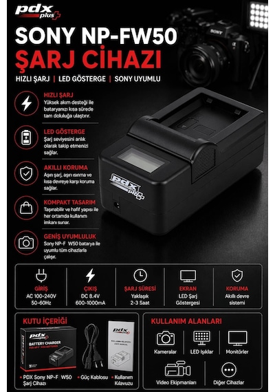 Pdx Sony Np-fw50 Şarj Cihazı Hızlı Şarj Sony Uyumlu
