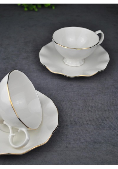 2 Kişilik 4 Parça Porselen Gold Yaldızlı Çay Neskafe Fincan Takımı 170 Ml Altın Fincan Seti -lilyum Diğer