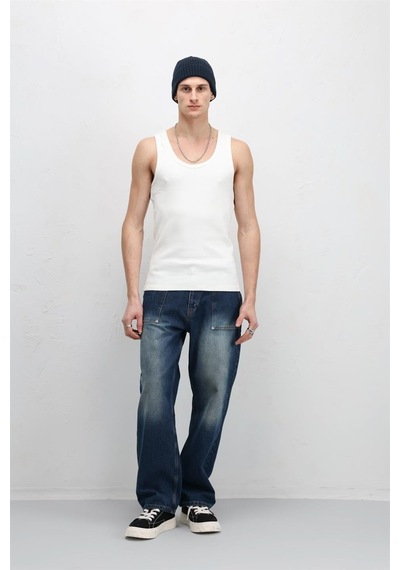 Vamos Yıkamalı Tank Top Kaşkorse Atlet Ekru