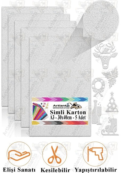 Simli Karton A3 30x40 Cm 5 Li 1 Paket Simli Fon Kartonu Parıltılı Kağıt Anasınıfı Kreş Etkinlik Proje Dekoratif Yeşil