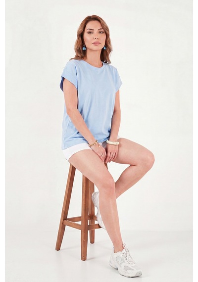 Lela Pamuklu Rahat Kalıp Bisiklet Yaka T Shirt Bayan T Shirt 5866955 Bebe Mavi