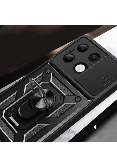 Xiaomi Redmi Note 13 4g Kılıf Sürgülü Kamera Koruyucu Manyetik Standlı Tank Koruma Celikaksesuar Mavi