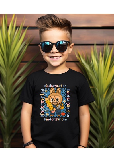 Aselinda Kinder Garten Back To School Baskılı Unisex Çocuk Tişört-okula Dönüş Baskılı Çocuk Tişört Siyah