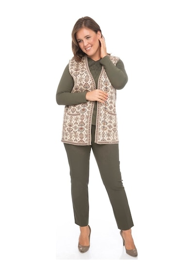 Uludağ Triko Kadın Çiçek Desen Kilim Yelek / Taş