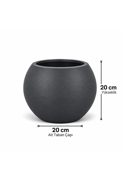Antrasit Yuvarlak Dekoratif Saksı 20x20 Cm İç Saksılı Modern Salon Ve Balkon Saksısı 9 Litre -