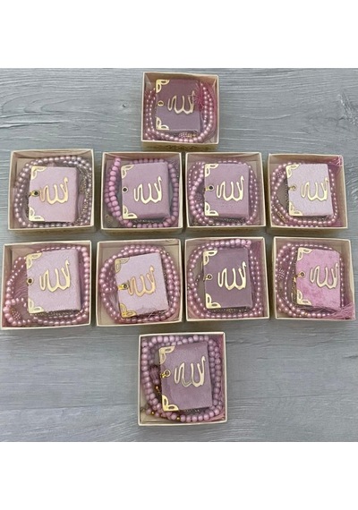 10 Lu Hediyelik Dağıtmalık Püsküllü Mini Kuranı Kerim Ve Tesbih Seti Kutulu Açık Pembe Renk