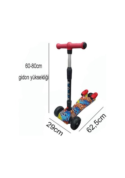 Işıklı Sesli Duman Atan 100 Kg Taşıma Kapasiteli Desenli Büyük Boy 3 Tekerlekli Çocuk Scooter Çok Renkli