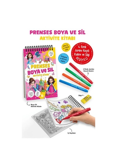 Prenses - Boya Ve Sil Aktivite Kitabı / 3 Yaş +
