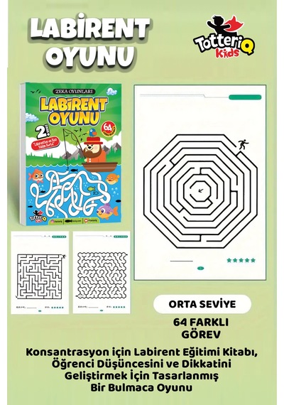 Labirent Oyunu 2. Seviye 64 Görevlik Orta Zorluk Zeka Ve Dikkat Geliştirme Seti
