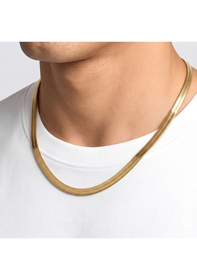 Premium Parlak Ve Şık Çelik İtalyan Herringbone Zincir Kolye Gold Renk 6 Mm X 55 Cm 3183eck007 Altın