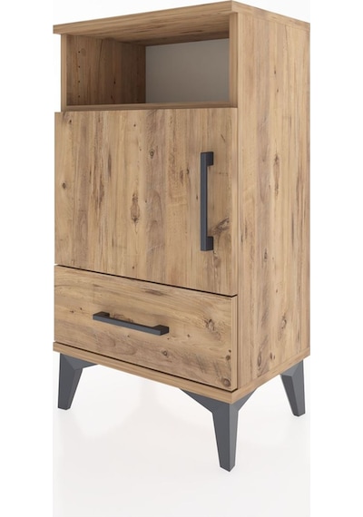 Arges Komodin 3 Raflı Tek Kapaklı 44x30x80 Çam-çam Çam