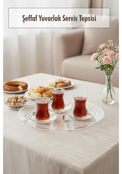 Şeffaf Yuvarlak Servis Tepsisi 33 Cm Şeffaf