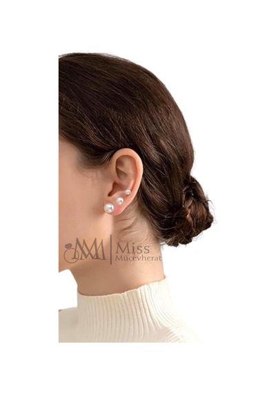 Gümüş İnci Küpe Üçlü Set 6 Mm 8 Mm 10 Mm