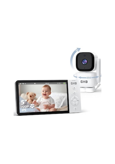 Bebek Monitörü Kamera, 5 Inç 720p Hd, 350 Dönüş, 5000 Mah, Gece Görüşü, Vox Modu