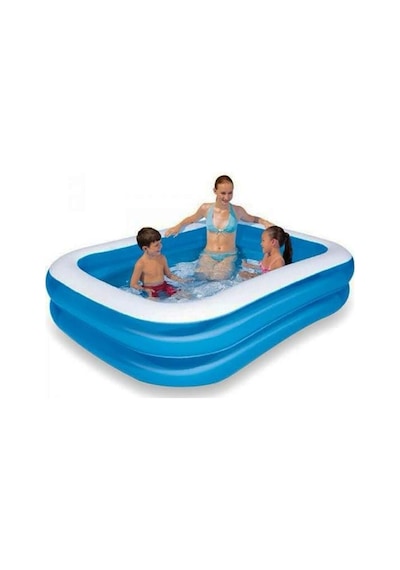 Bestway 12819 Kare Aile Havuzu - 2 Halkalı Mavi Şişme Havuz 400 Lt, 2.11x1.32x0.46 M- 3'li Paket